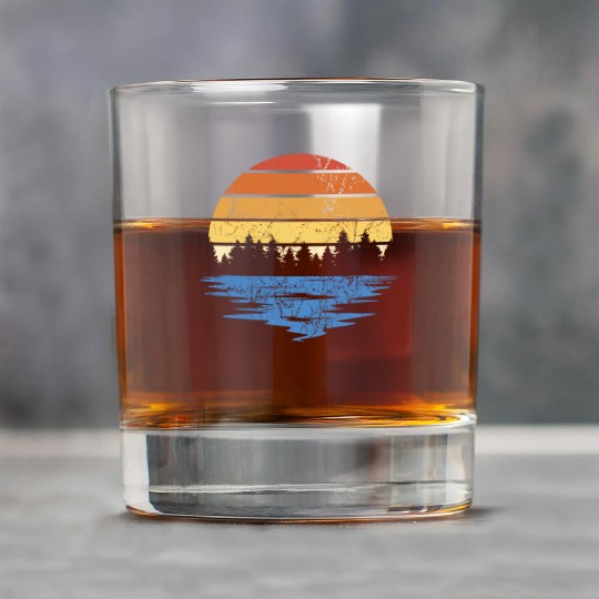 RETRO FOREST WITH LAKE IN SUNSET VINTAGE Rock Glasses