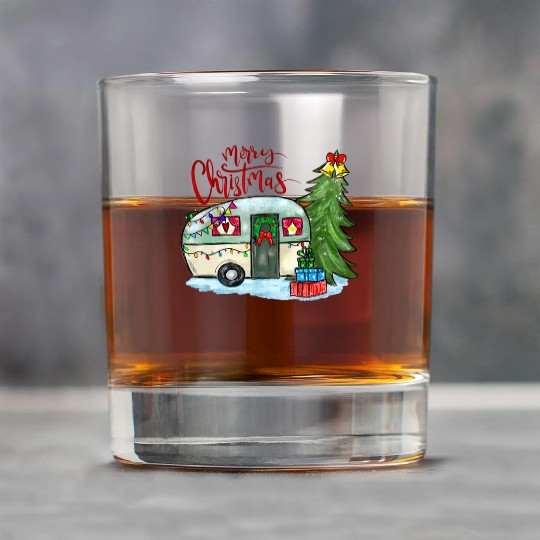 Merry Christmas Happy Camper Funny Camping Life Rock Glasses