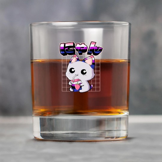 Genderfluid Pride Kawaii Cat Strawberry Milk Rock Glasses