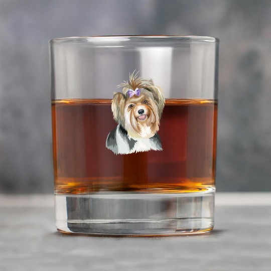 Cute Biewer Terrier Dog Watercolor Painting Rock Glasses