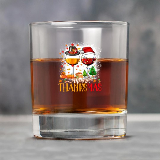 Merry Thanksmas Santa Hat Thanksgiving Christmas Rock Glasses