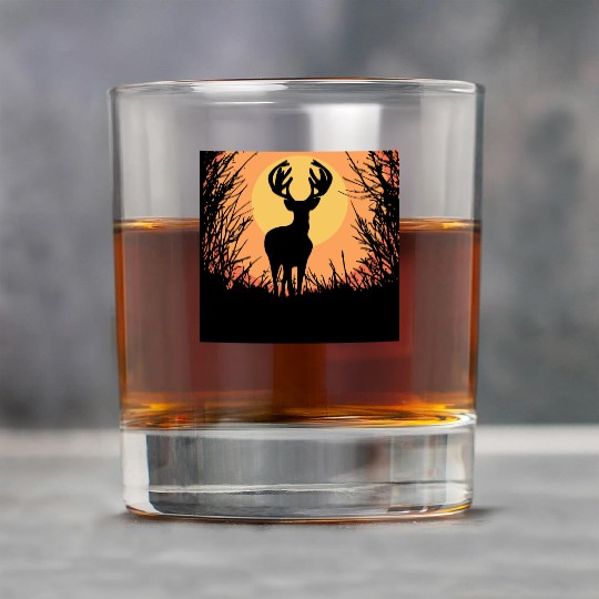 Deer Sunset in the woods Rock Glasses
