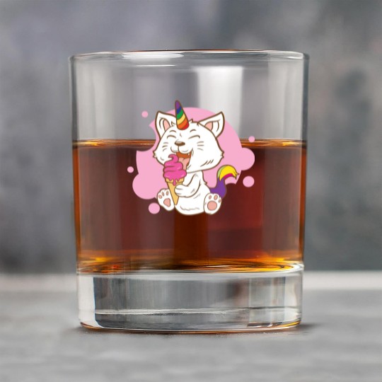 Cat Eating Ice Cream Rainbow Cat Lady Gift Idea Rock Glasses