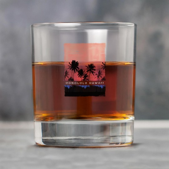 Honolulu Oahu Hawaii Vacation Souvenir Palm Tree Rock Glasses