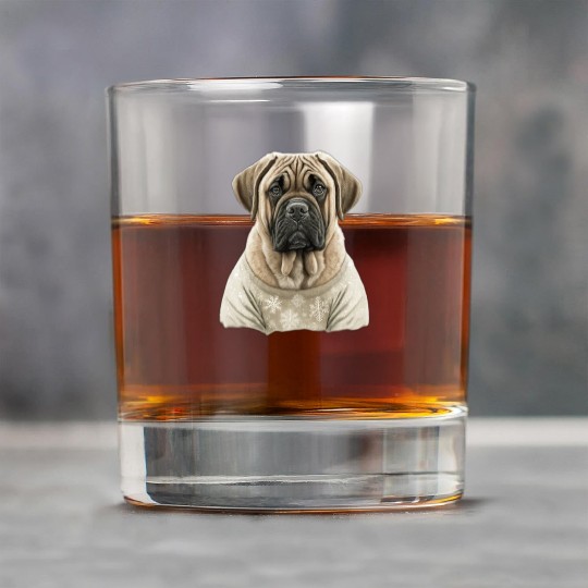 Festive English Mastiff in a Christmas Sweater Rock Glasses
