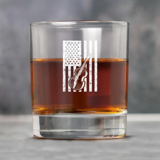 Double Bass Instrument US Flag Double Bass Rock Glasses