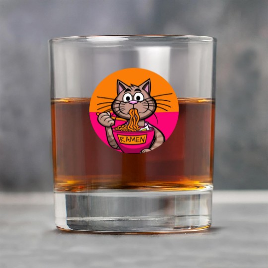 Colorful Ramen Cat Orange and Pink Rock Glasses