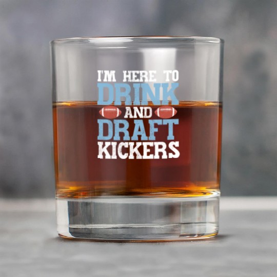 Here to Drink and Draft Kickers Fantasy Football Rock Glasses
