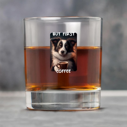 Border Collie - But First Coffee (en) 1 Rock Glasses