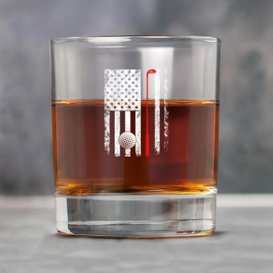 Vintage American Flag Golf Gift for Golfer Rock Glasses