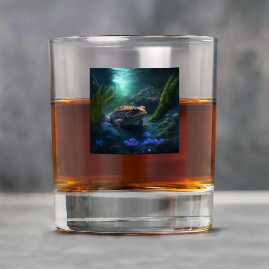 A toad in a creek the toad has blue glowing eyes Rock Glasses