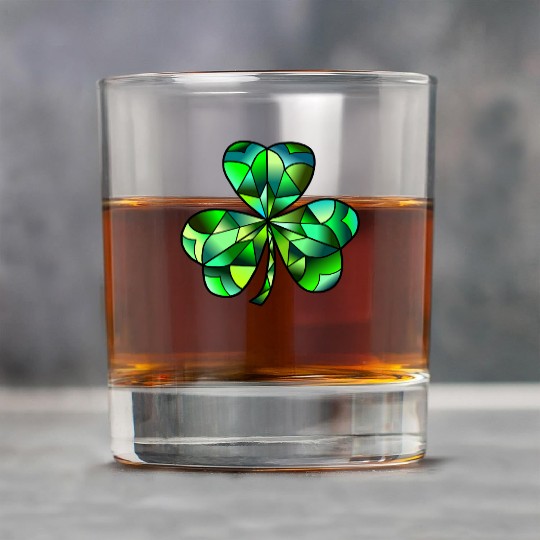 Green Gradation Stained Glass Irish Clover Rock Glasses