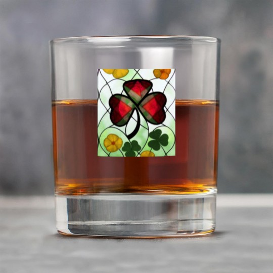 Red plaid Shamrock with Yellow Poppies (AI Art) Rock Glasses