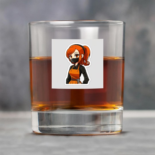 Cut Out Store Worker Girl Sticker Rock Glasses