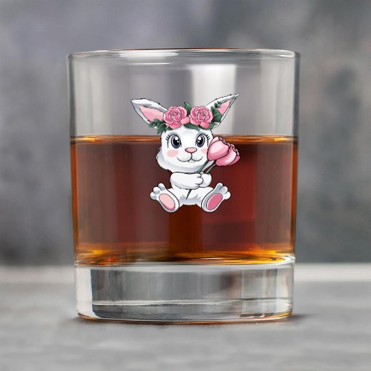 Baby Easter Bunny with Flowers cute Easter Egg Rock Glasses