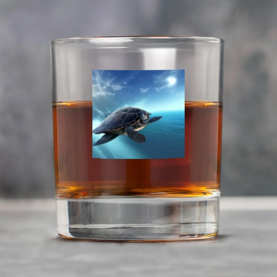 Turtle swimming in the blue ocean print Rock Glasses