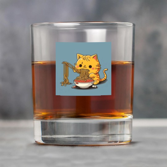 Japanese cat eating spaghetti Rock Glasses