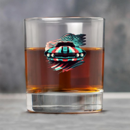 Muscle car american flag backround Rock Glasses