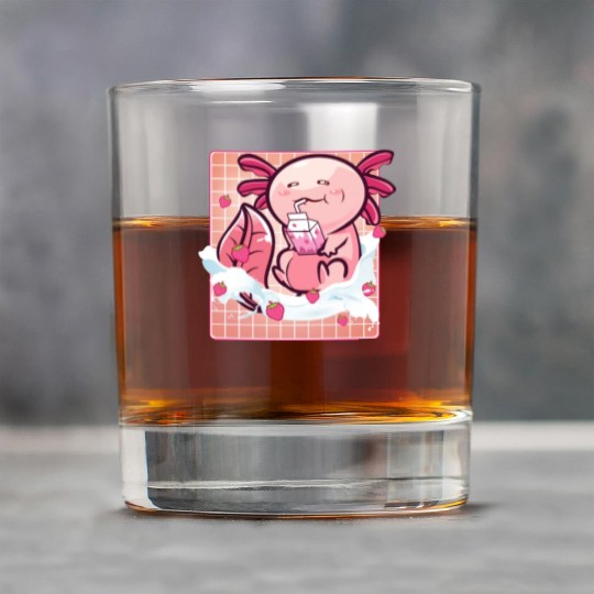 Kawaii Axolotl Strawberry Milk Shake Funny Sushi Rock Glasses
