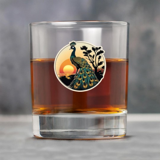 Beautiful Peacock at Sunrise: A Tranquil Moment Rock Glasses