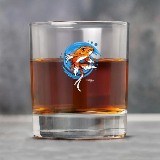 Carp Koi Fish on Blue waves green Rock Glasses