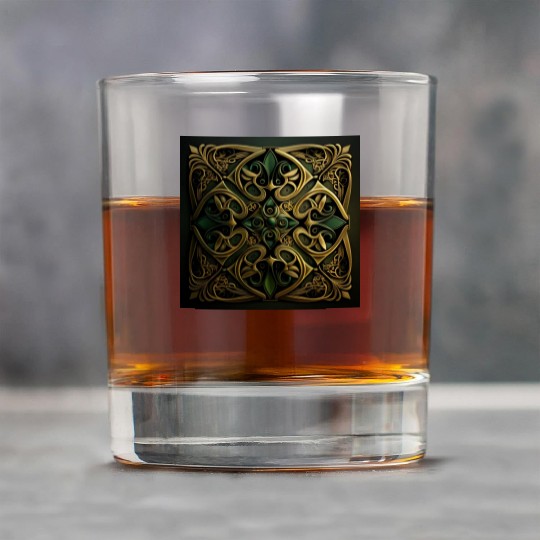 Green Bronze Ornamental Plaid Decoration Pattern Rock Glasses