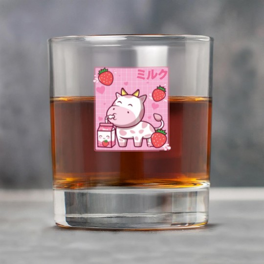 Kawaii Pink Strawberry Cow Milk Shake Otaku Anime Rock Glasses