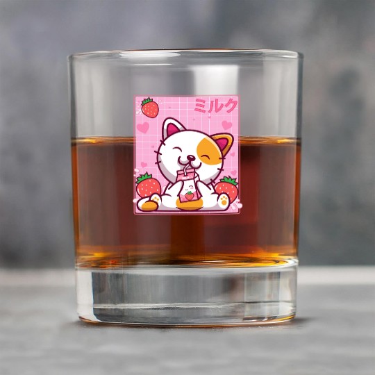 Kawaii Kitten Cute Cat Strawberry Milk Shake Rock Glasses