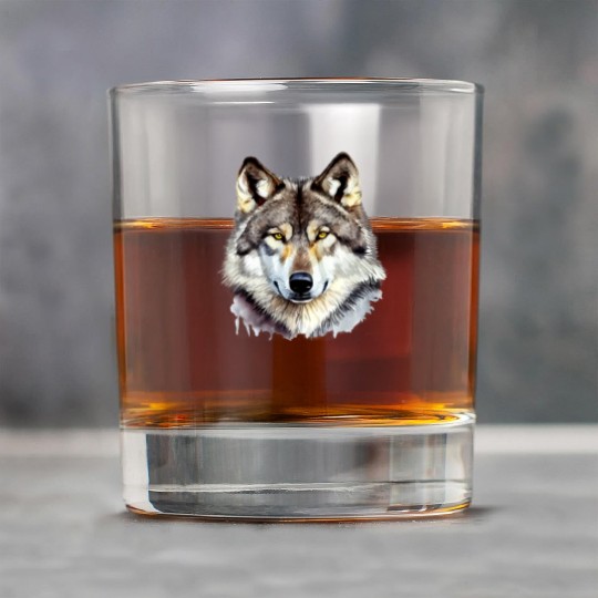 Watercolor Grey Wolf Portrait Rock Glasses