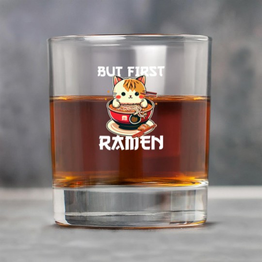 But First Ramen Cat Japanese Tokyo Ramen Noodles Rock Glasses