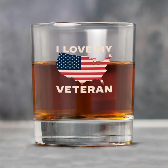 I Love My Veteran USA Flag American Memorial Day Rock Glasses