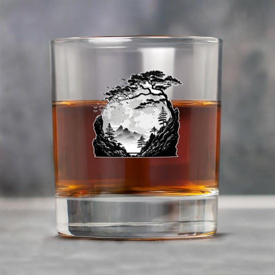 Japanese Mountain Landscape Gothic Full Moon Fores Rock Glasses