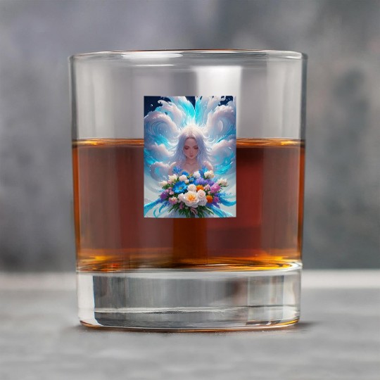 Spring Girl with a bouqet of flowers garland #23 Rock Glasses