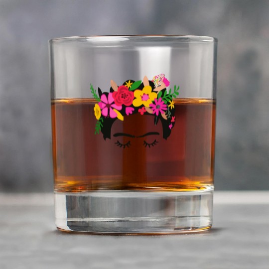 Frida Kahlo Illustration Floral Boho Style Mexican Rock Glasses