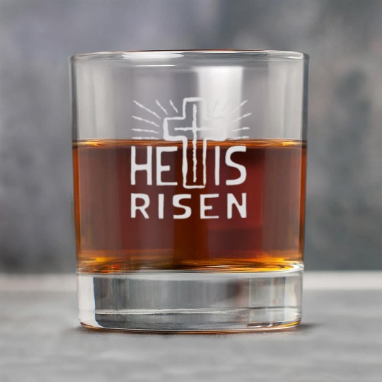Christian Cross Easter He is Risen Rock Glasses