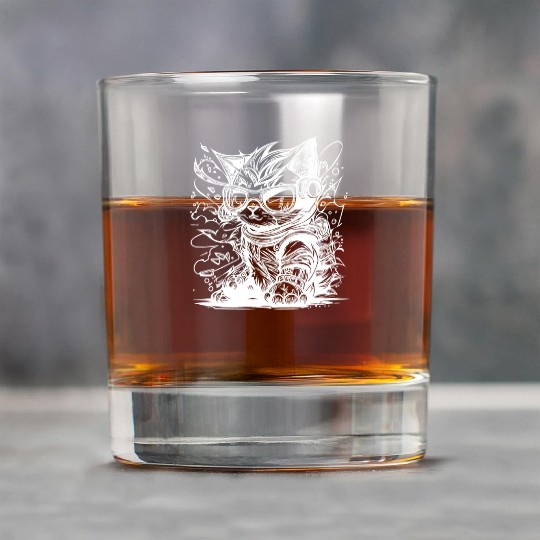 Little Cool Space Cat Splash Tattoo Style Rock Glasses