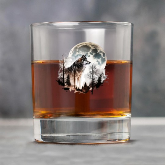 Wolf Moonlight Forest Wild Werewolf Watercolor 5 Rock Glasses
