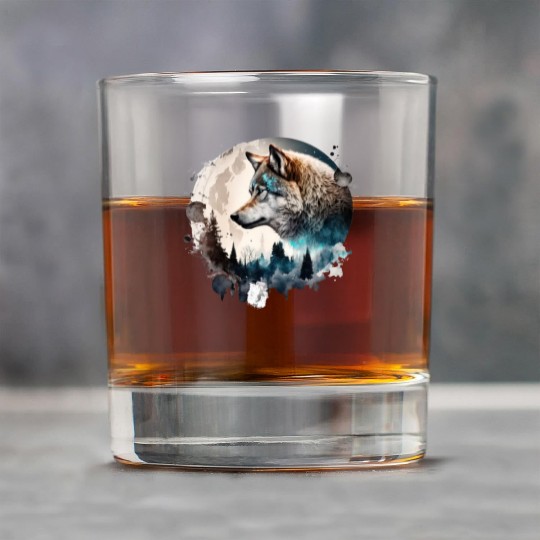 Wolf Moonlight Forest Wild Werewolf Watercolor Rock Glasses
