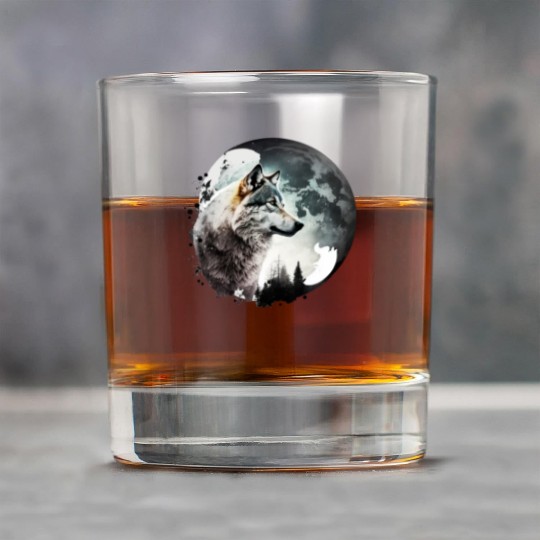Wolf Moonlight Forest Wild Werewolf Watercolor 1 Rock Glasses