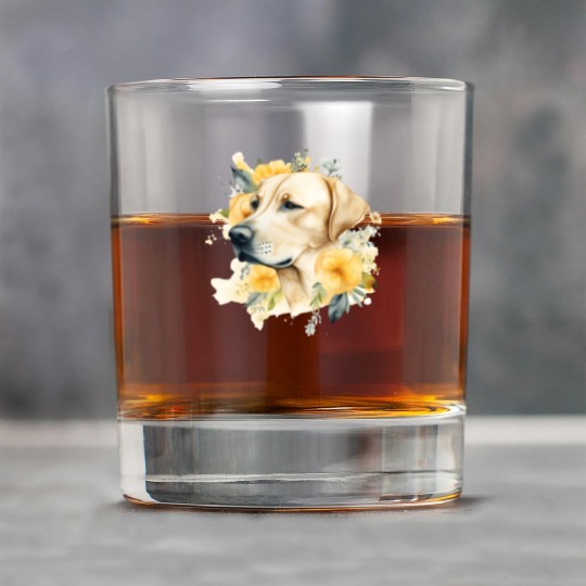 Yellow Lab Dog Watercolor Floral Rock Glasses