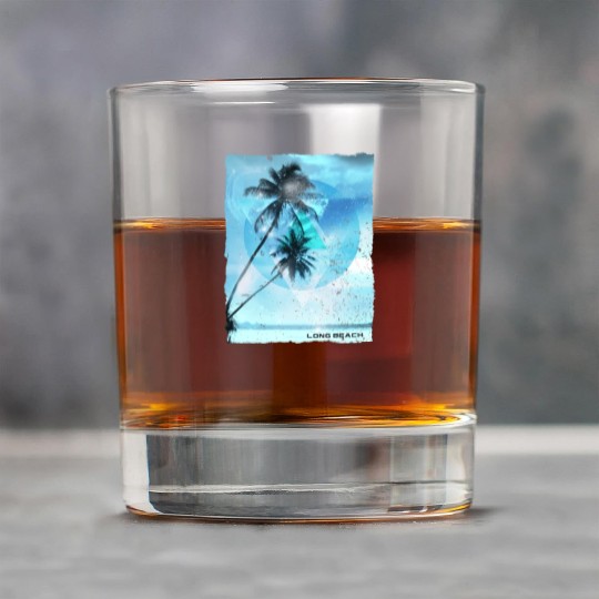 Artistic Long Beach California Palm Tree Vacation Rock Glasses