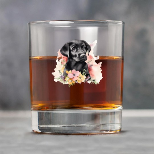 Black Lab Dog Watercolor Floral Rock Glasses