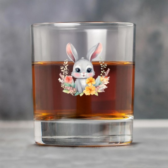 Grey Bunny Rabbit Watercolor Floral Rock Glasses