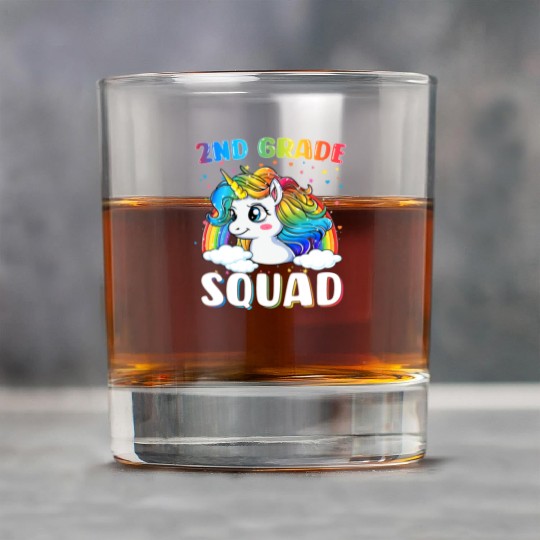 2nd Grade Squad Unicorn Rainbow Back Rock Glasses