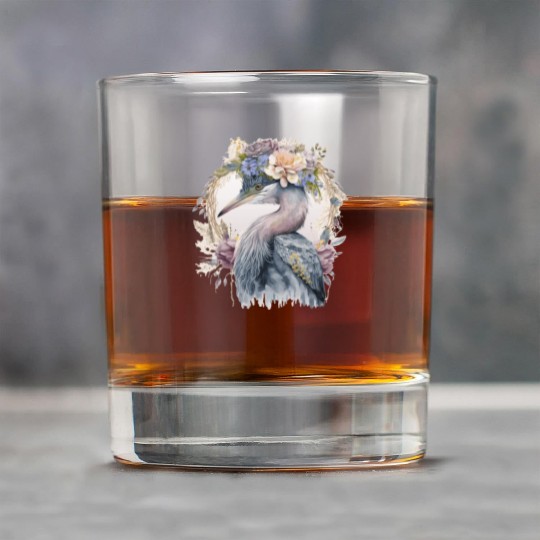 Watercolor Heron Freshwater Bird Watching Flower C Rock Glasses