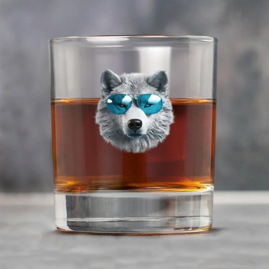 Grey Wolf Wearing Blue Sunglasses Wildlife Animal Rock Glasses