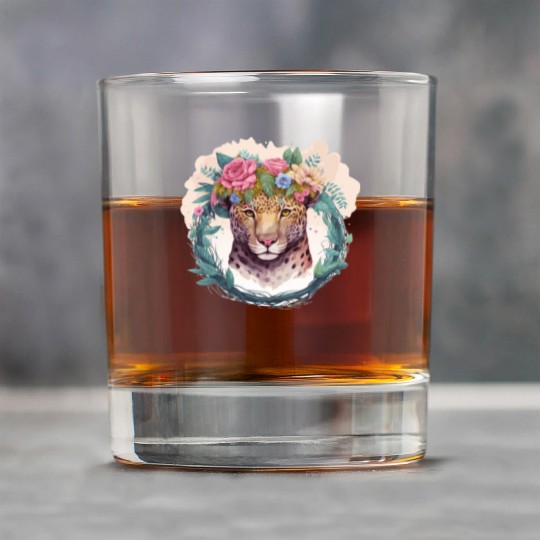 Jaguar Flower Crown Floral Watercolor Rock Glasses