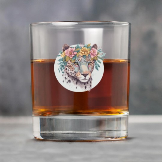 Floral Jaguar Flower Crown Watercolor Animal Rock Glasses