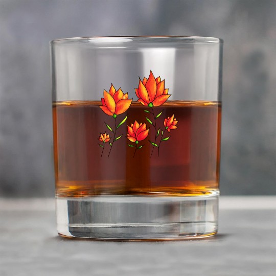 Orange Flowers In Green Spring Watercolor Rock Glasses
