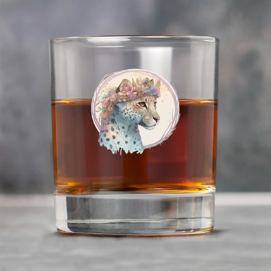 Cute Cheetah Flower Crown Floral Watercolor Animal Rock Glasses